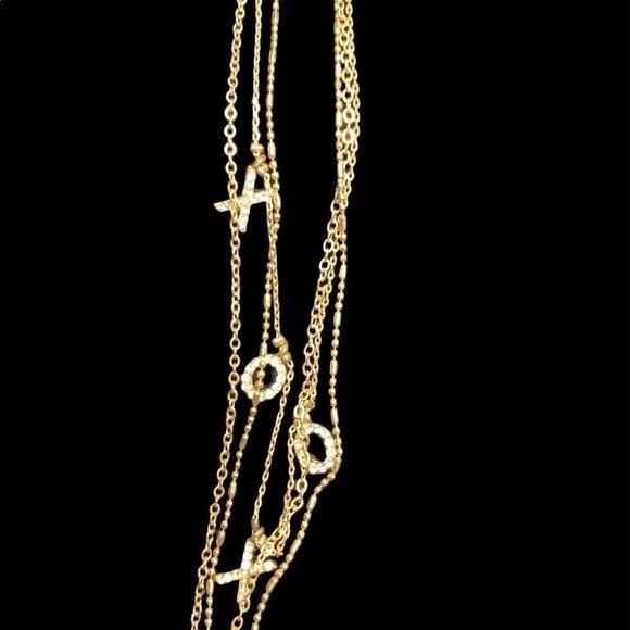 Pave crystal XOXO multi stand gold necklace with lariat detail - Picture 4 of 5